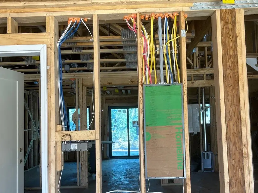 New electrical panel installed by J&E Electric, with circuits wired in during rough-in